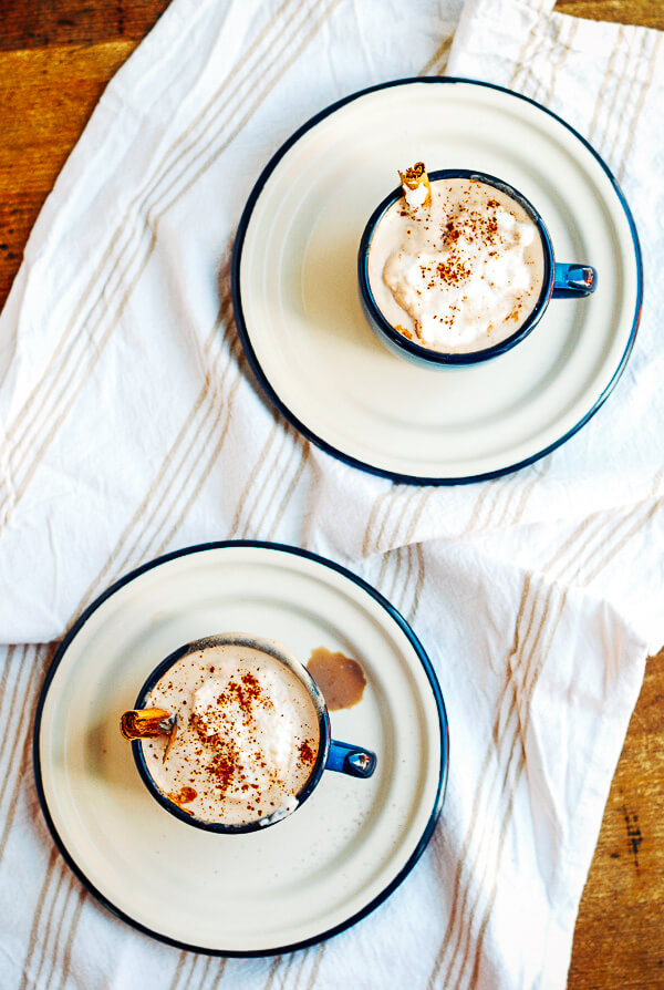 Cozy up to a mug of spicy maple cinnamon hot chocolate, made from scratch!