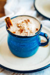 Cozy up to a mug of spicy maple cinnamon hot chocolate, made from scratch!