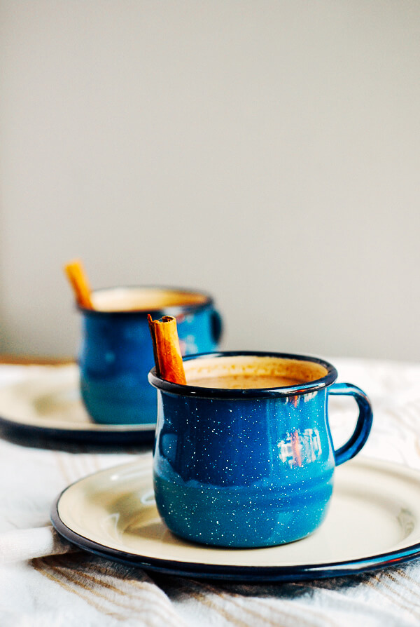 Cozy up to a mug of spicy maple cinnamon hot chocolate, made from scratch!