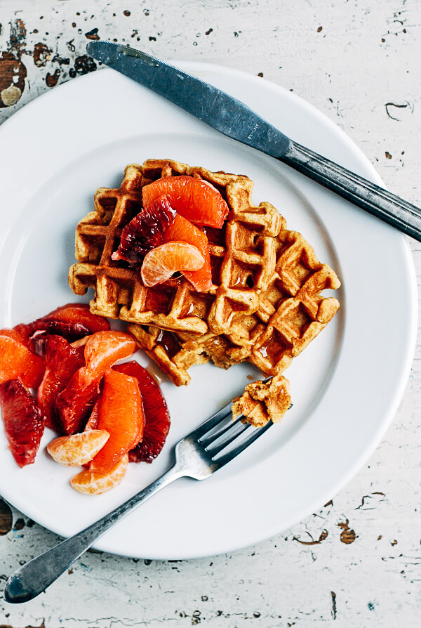 Make breakfast wonderful with this delicious sweet potato waffle recipe made with aromatic spices, cubed sweet potatoes, and whole wheat flour. 