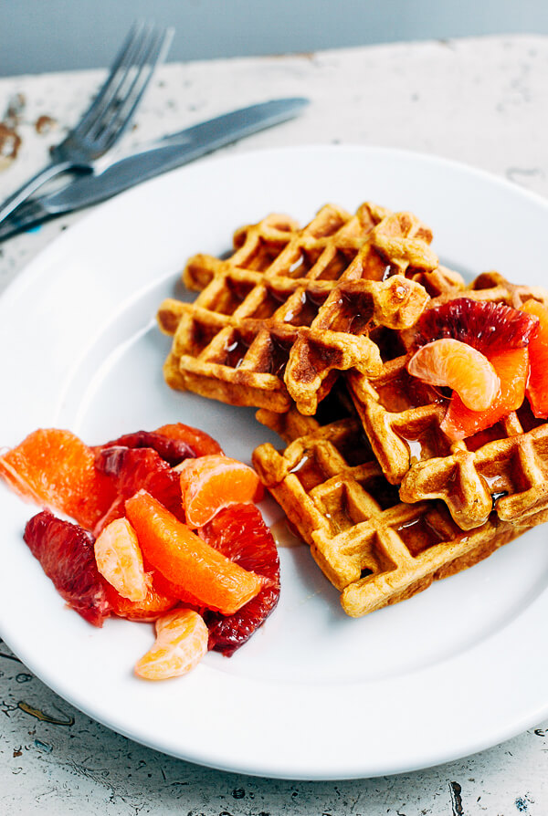 Make breakfast wonderful with this delicious sweet potato waffle recipe made with aromatic spices, cubed sweet potatoes, and nutty cornmeal.