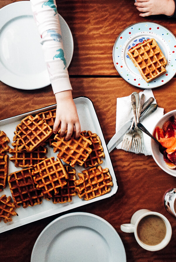 Make breakfast wonderful with this delicious sweet potato waffle recipe made with aromatic spices, cubed sweet potatoes, and whole wheat flour. 