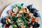 A roasted cauliflower salad recipe with fresh figs, Kalamata olives, and a bright chimichurri sauce.