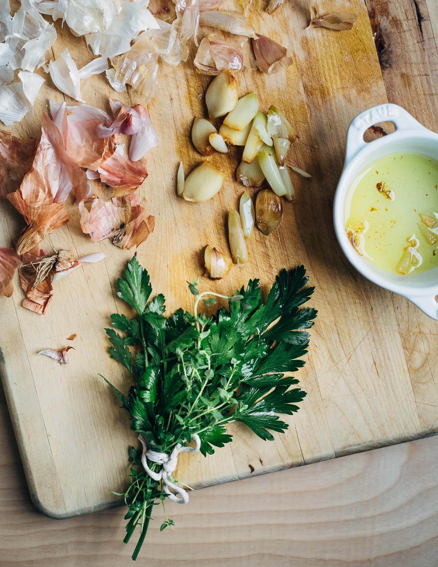 Roasted Garlic Soup with Potatoes, Shallots, and Fresh Herbs