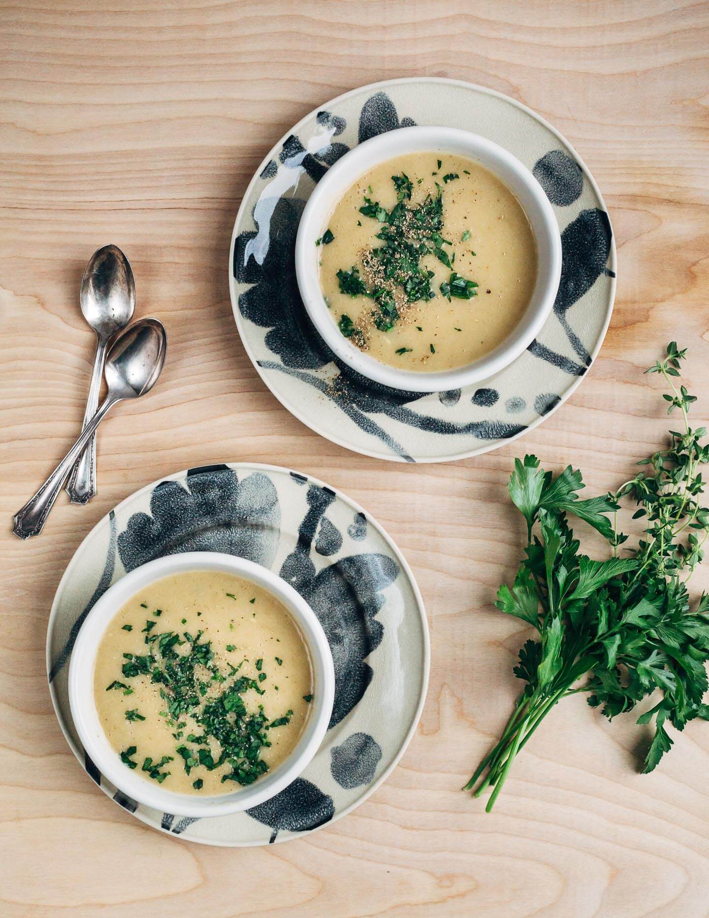 Roasted Garlic Soup with Potatoes, Shallots, and Fresh Herbs