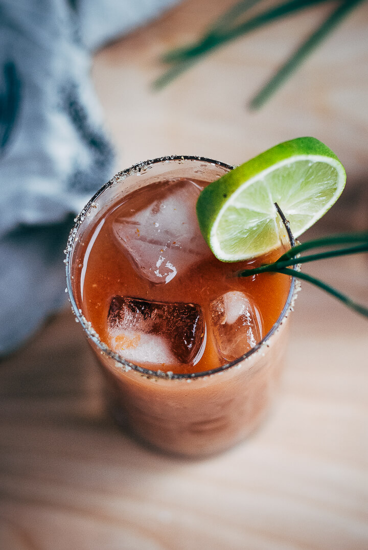 A cooling fresh tomato Bloody Maria cocktail. 