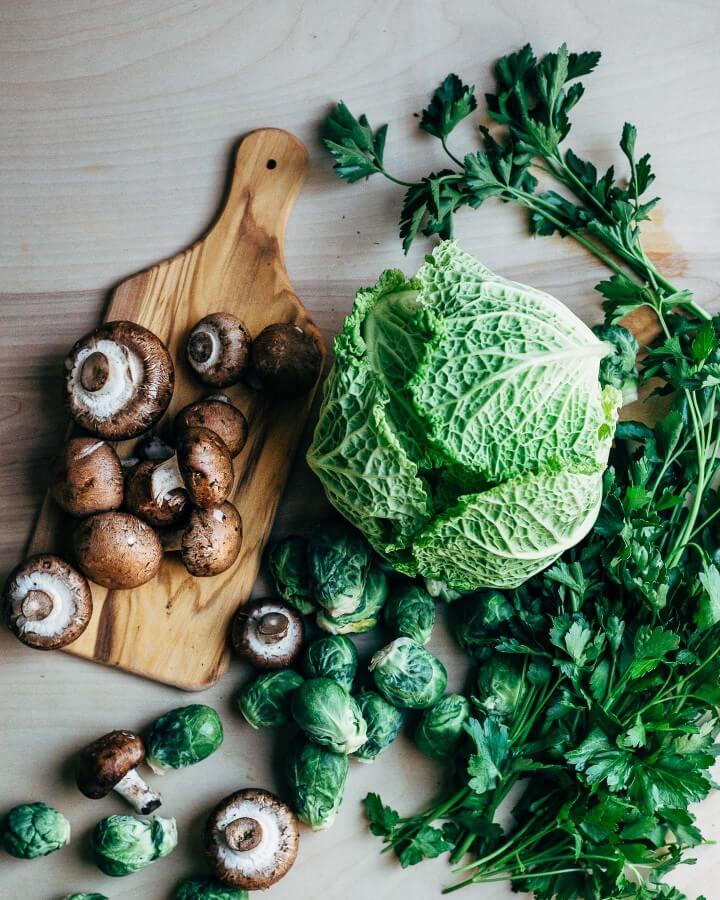 oven-baked grilled cheese with brussels sprouts and mushrooms