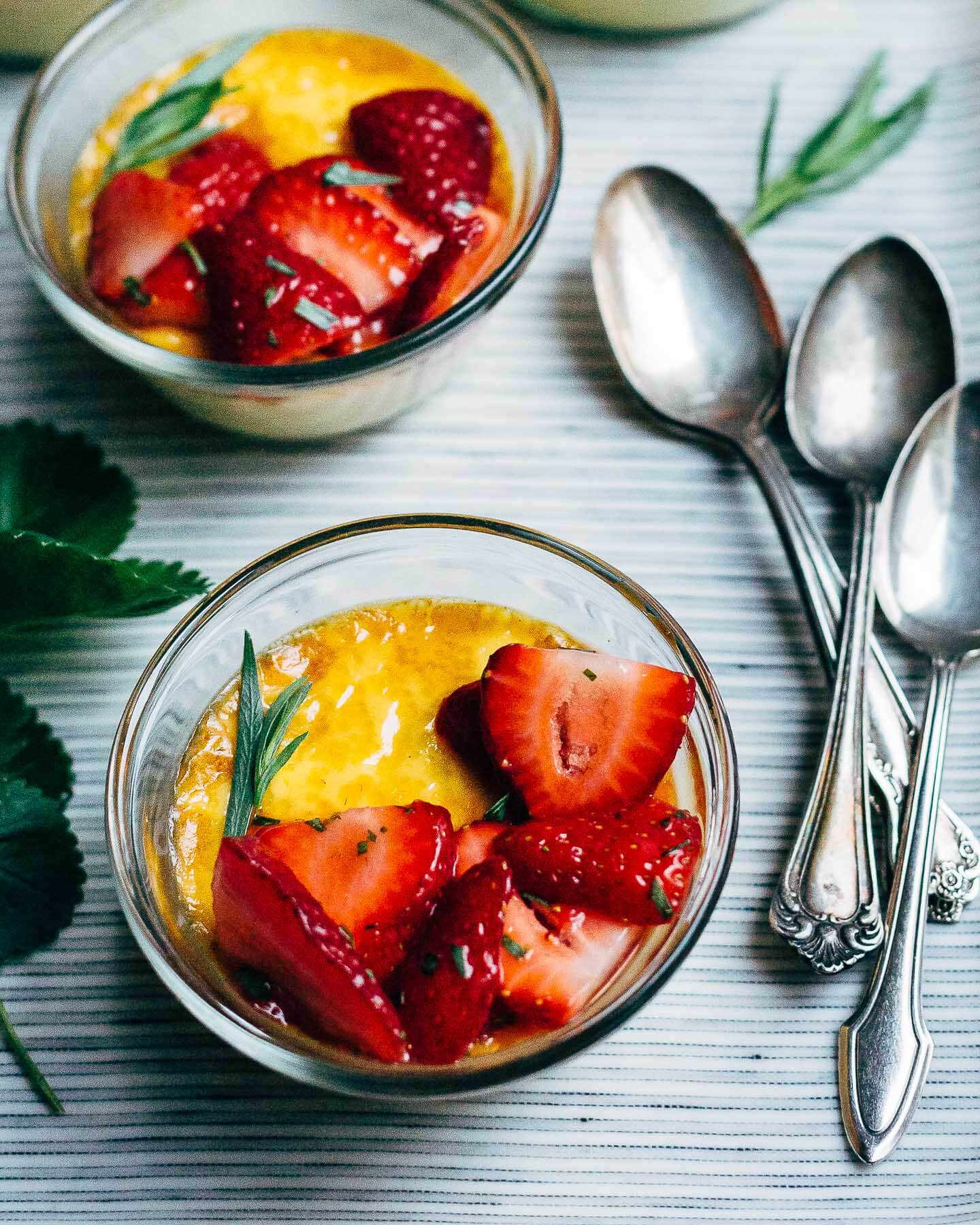 honey vanilla pots de crème with strawberries // brooklyn supper