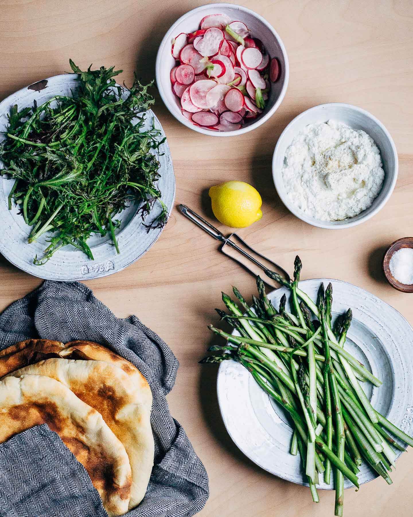 radish and asparagus flatbread pizzas with ricotta // brooklyn supper