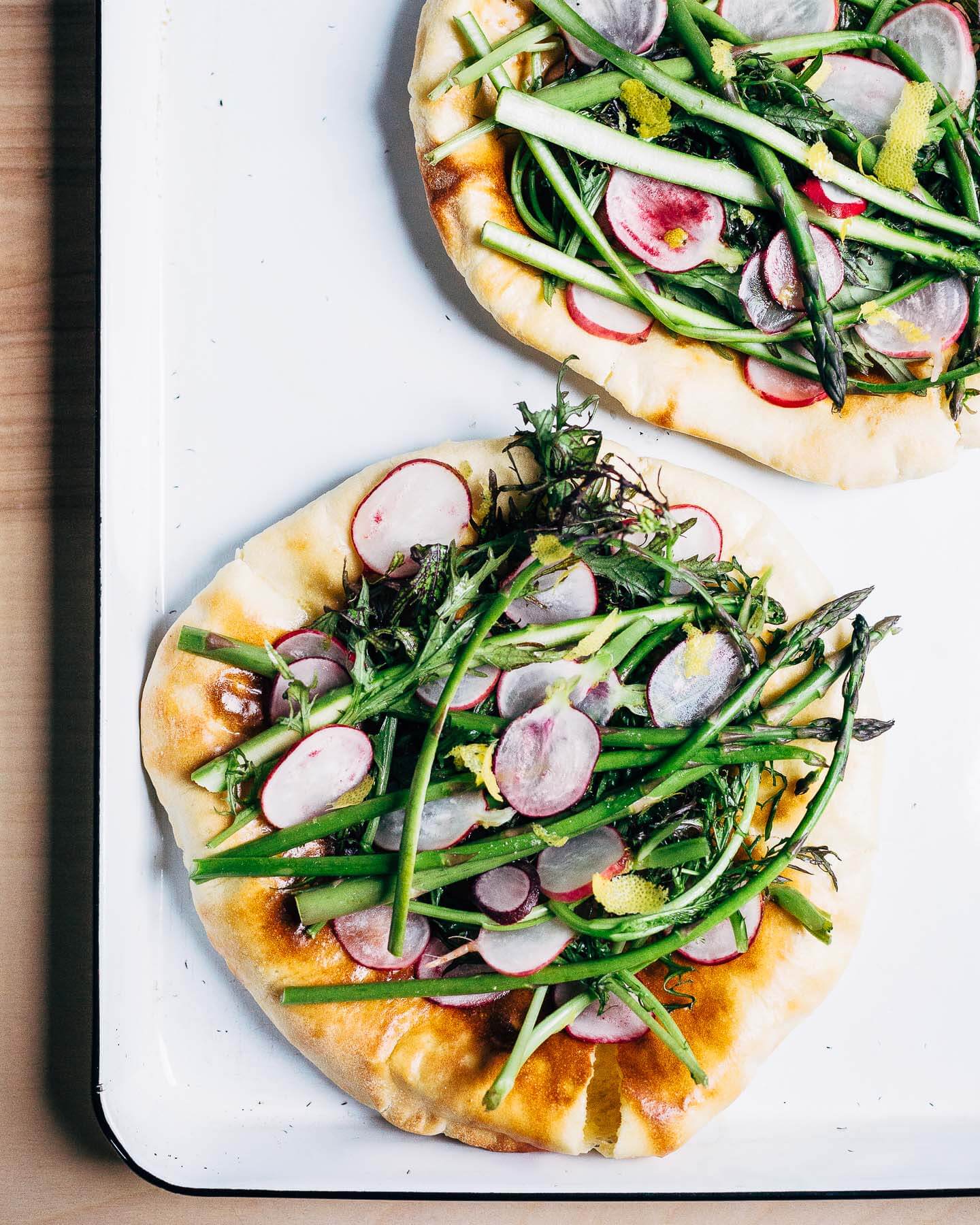 radish and asparagus flatbread pizzas with ricotta // brooklyn supper