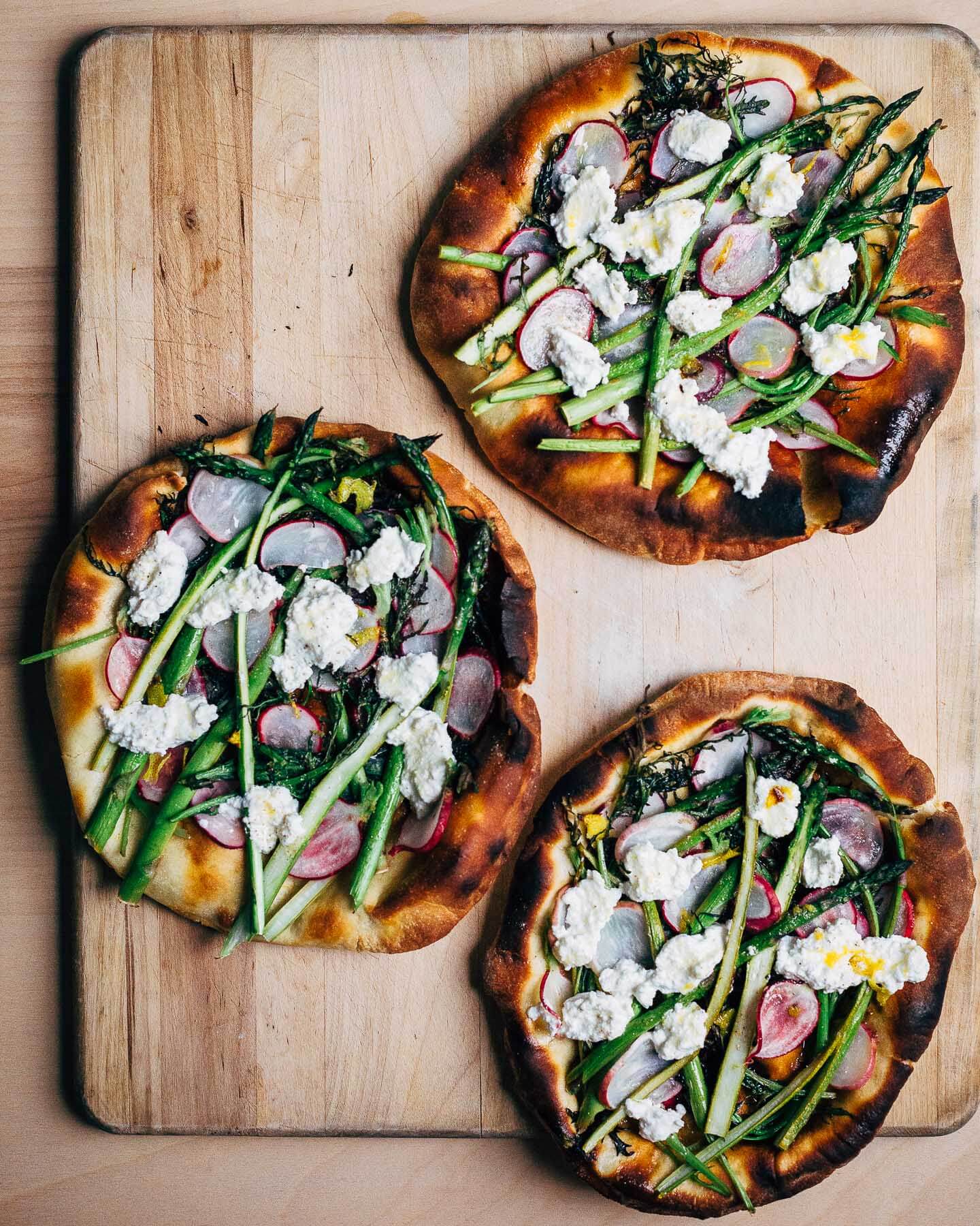 radish and asparagus flatbread pizzas with ricotta // brooklyn supper