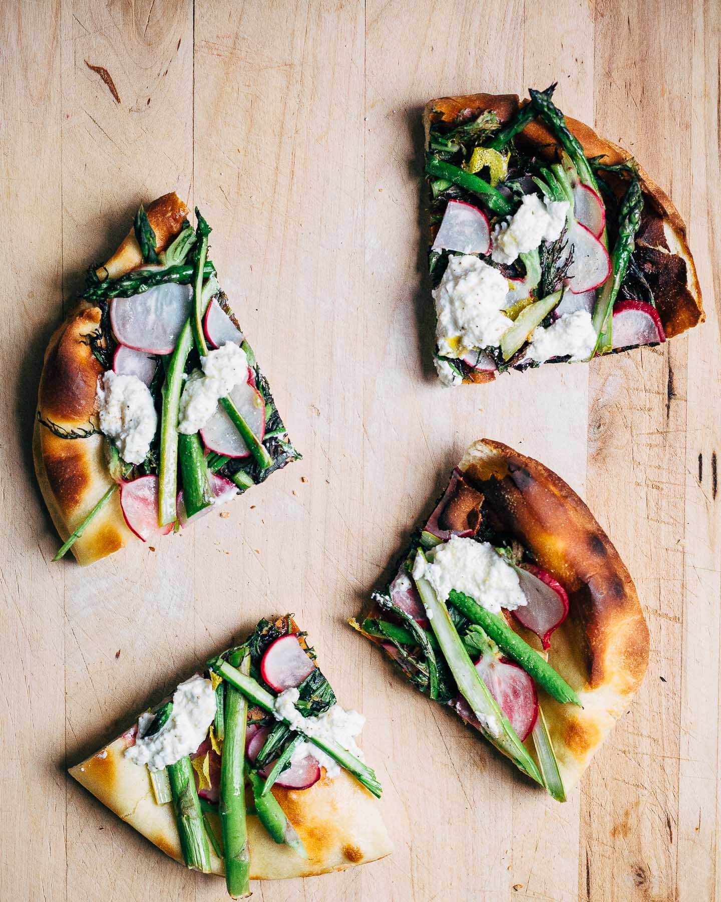 radish and asparagus flatbread pizzas with ricotta // brooklyn supper