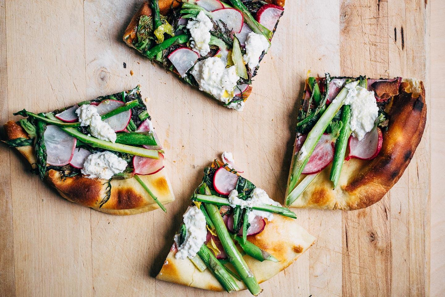 radish and asparagus flatbread pizzas with ricotta // brooklyn supper