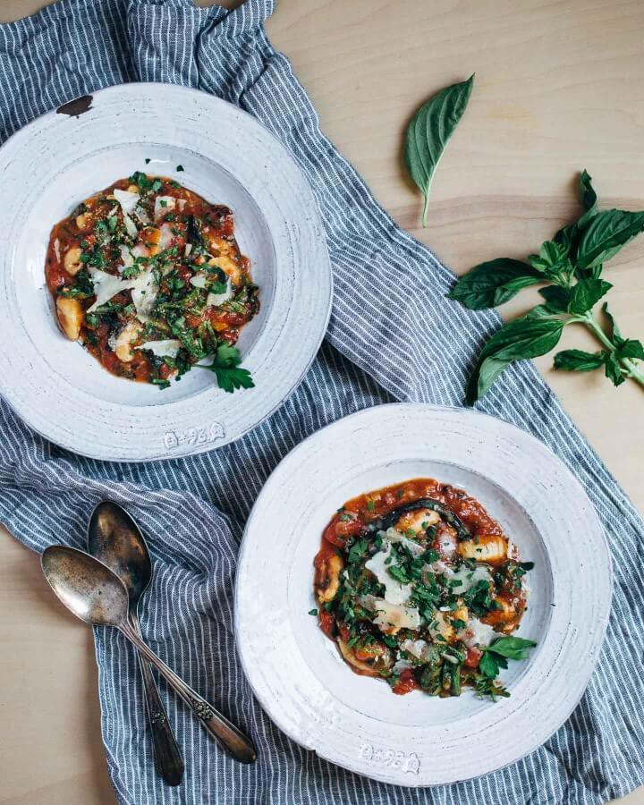 tomato gnocchi stew with greens