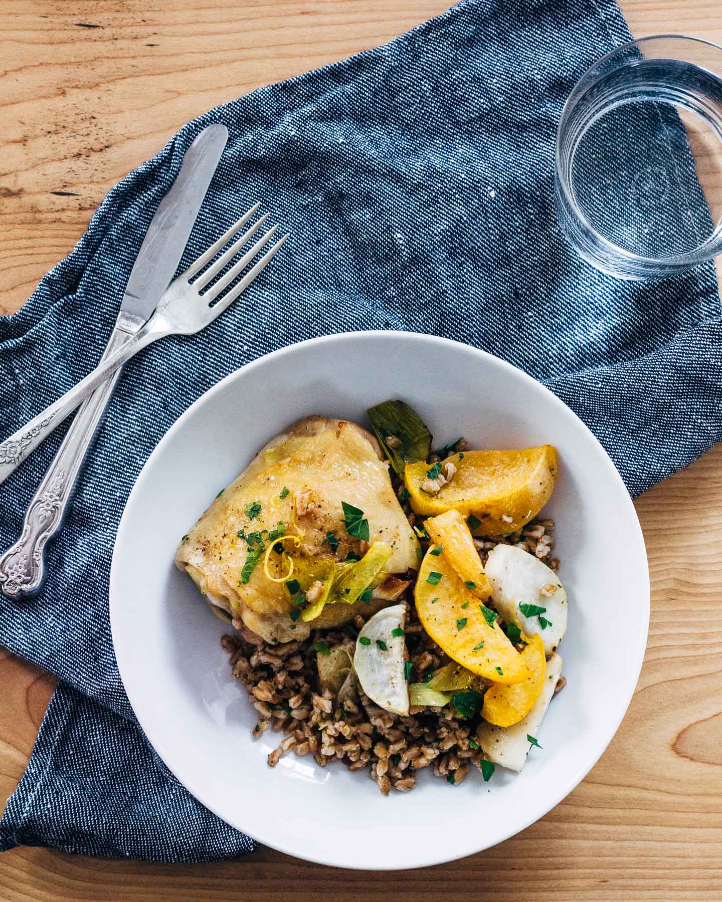 sheet pan roasted chicken and vegetables over herbed farro // brooklyn supper