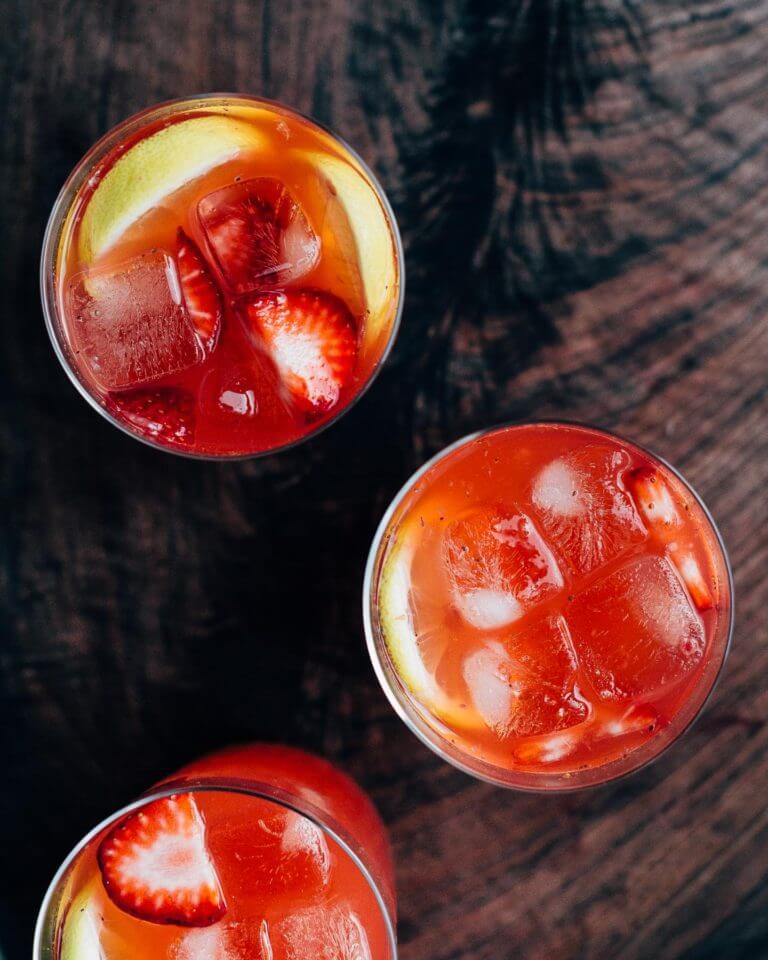 fresh ginger and roasted strawberry lemonade