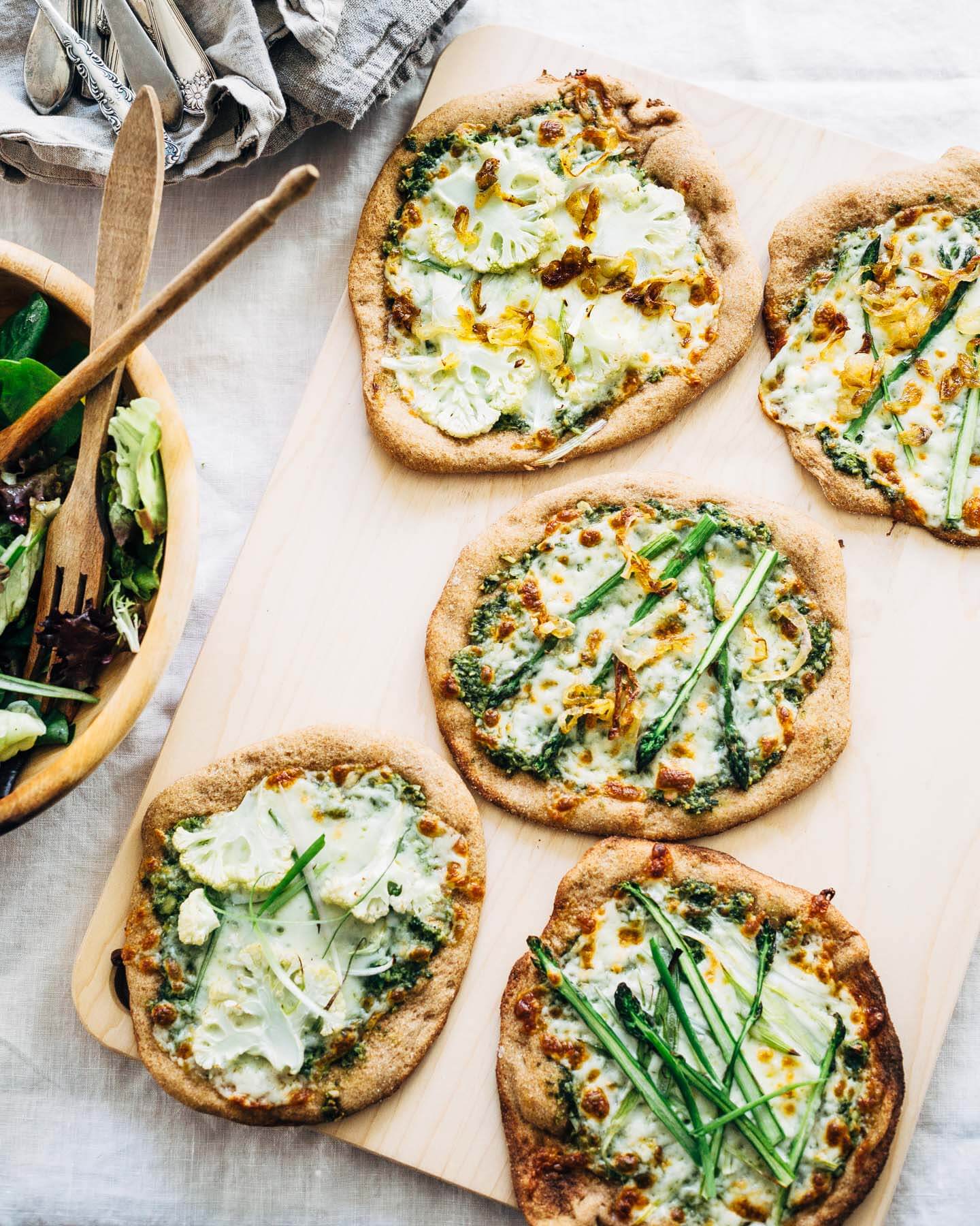 spring-inspired spelt crust pizzas // brooklyn supper