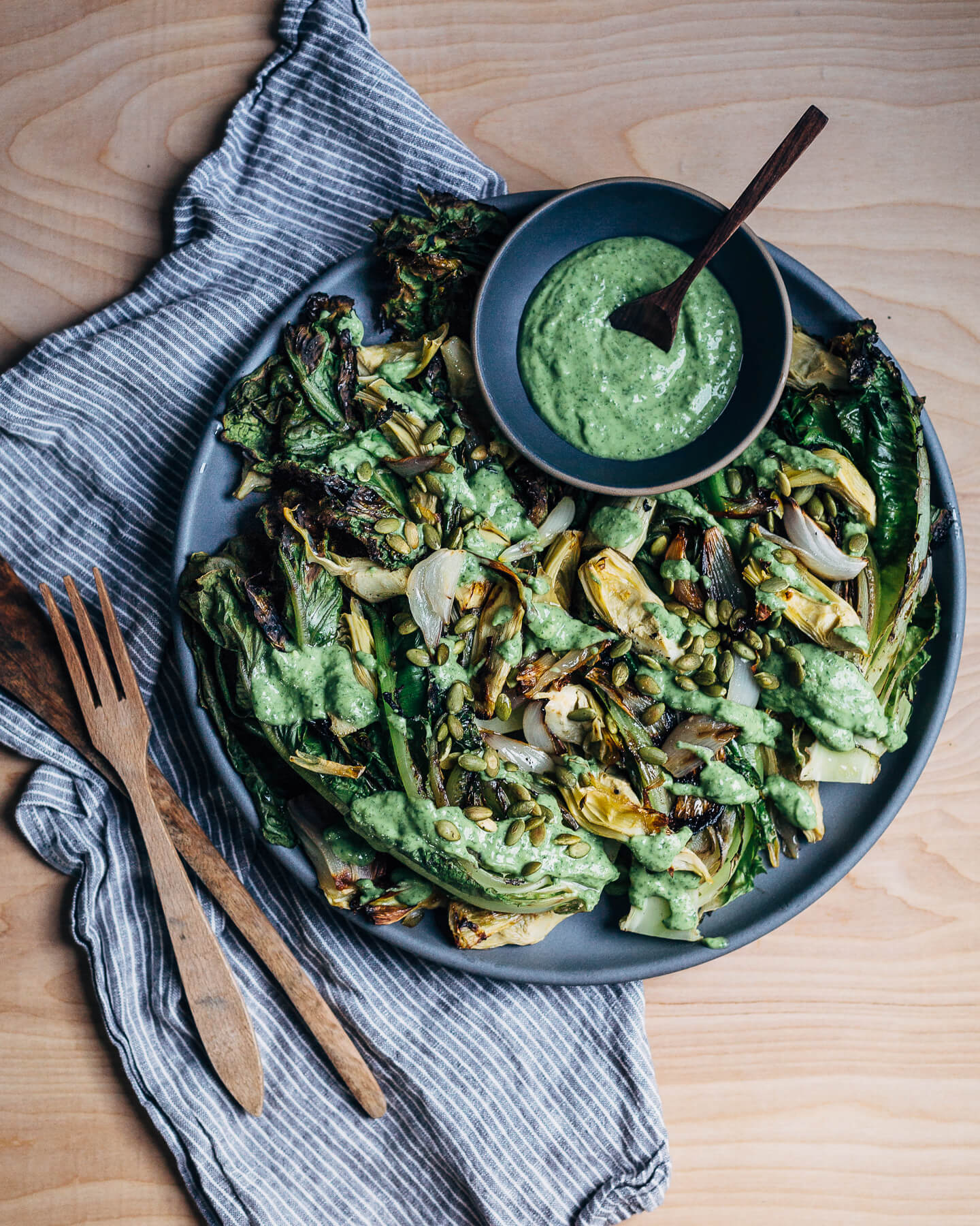 grilled romaine hearts with avocado-kefir green goddess dressing // brooklyn supper