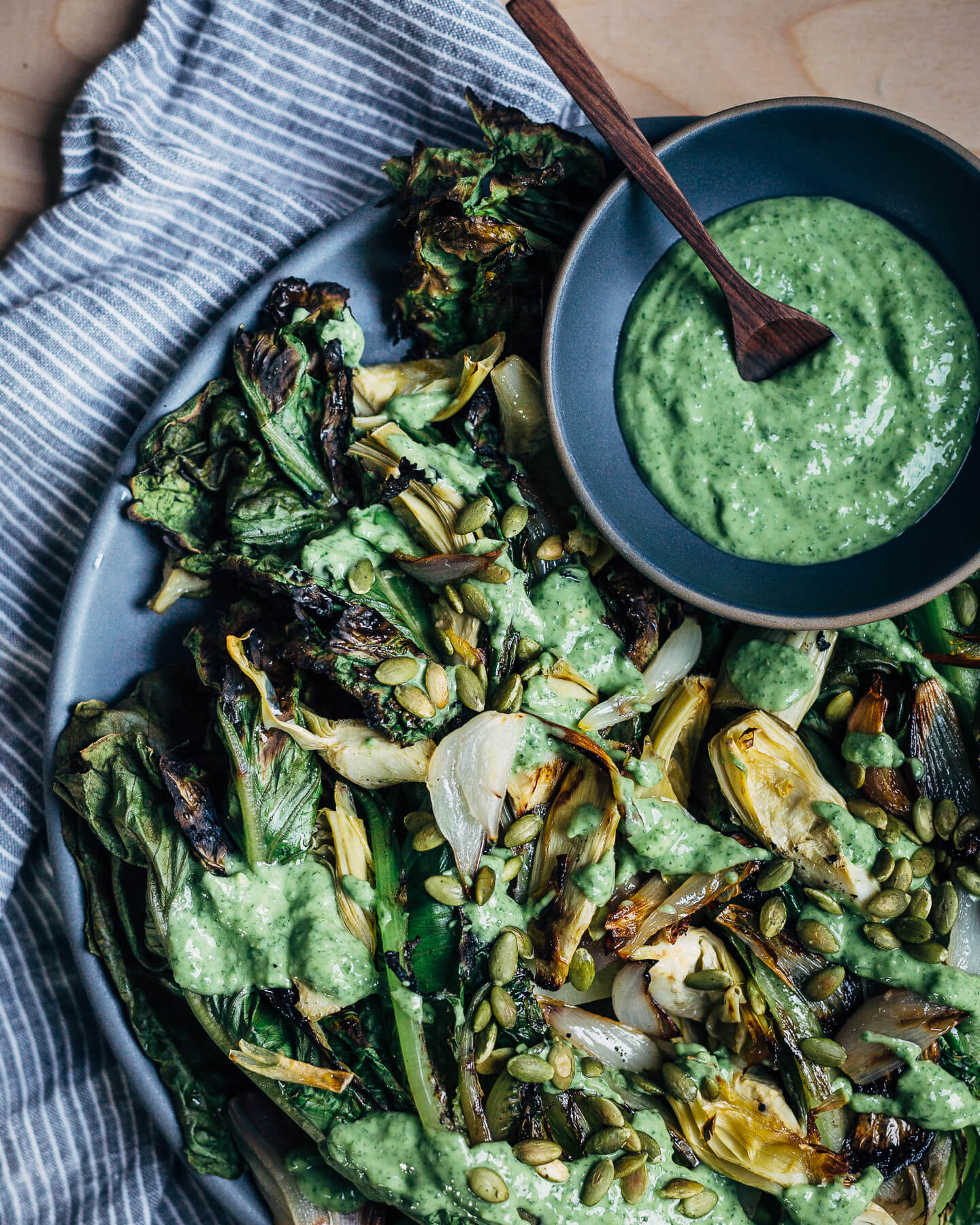 grilled romaine hearts with avocado-kefir green goddess dressing // brooklyn supper