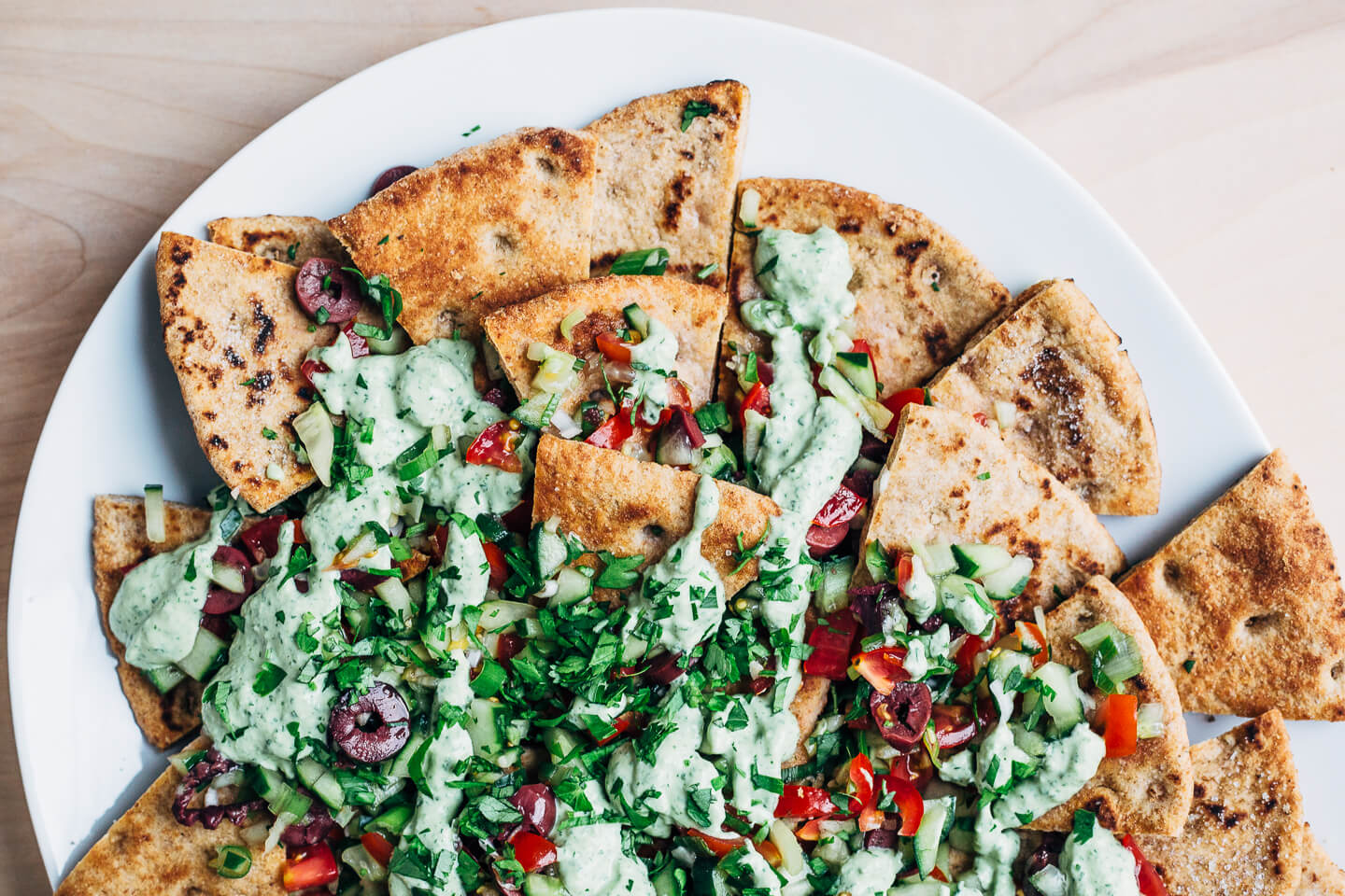vegan greek-style pita nachos // brooklyn supper