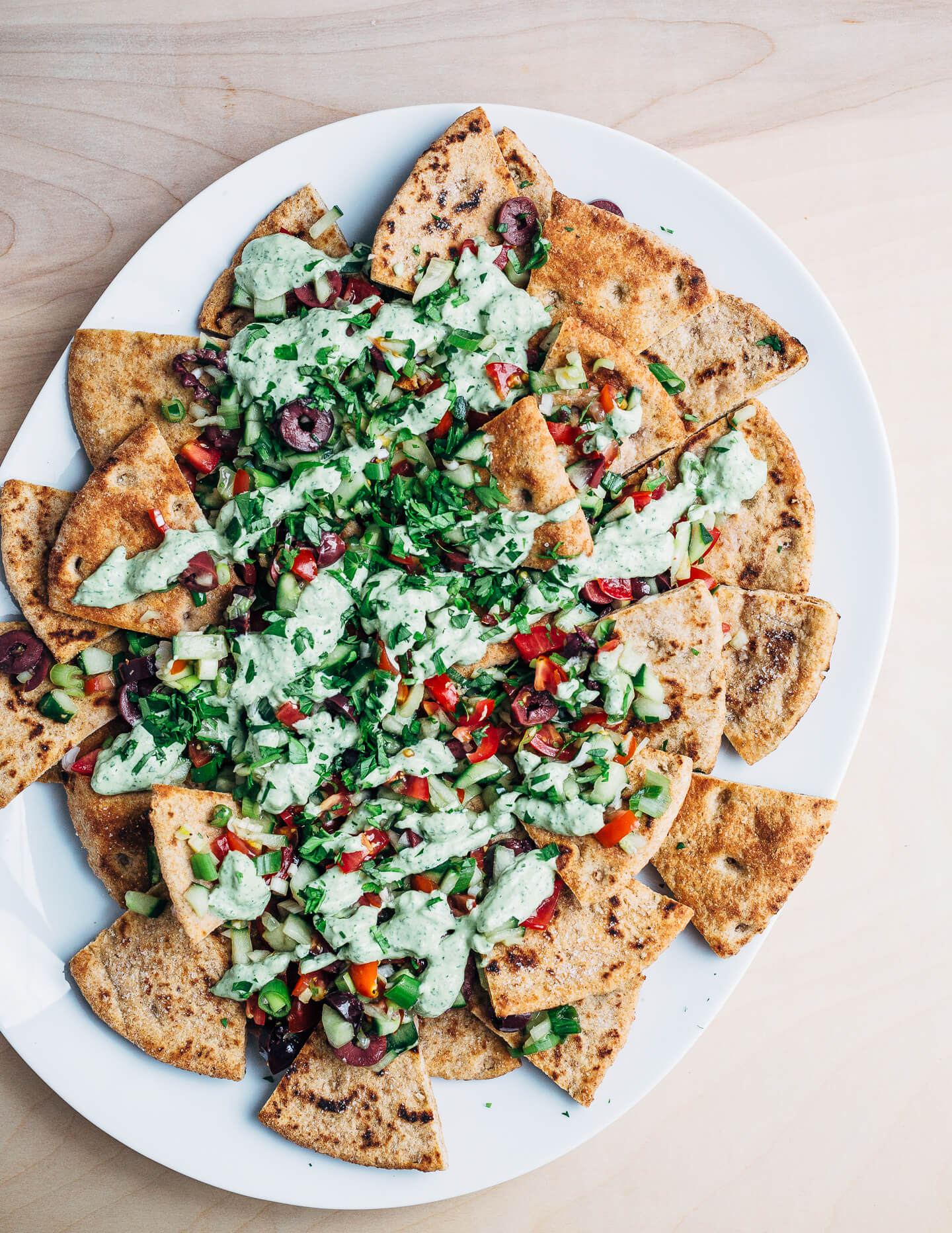 vegan greek-style pita nachos // brooklyn supper