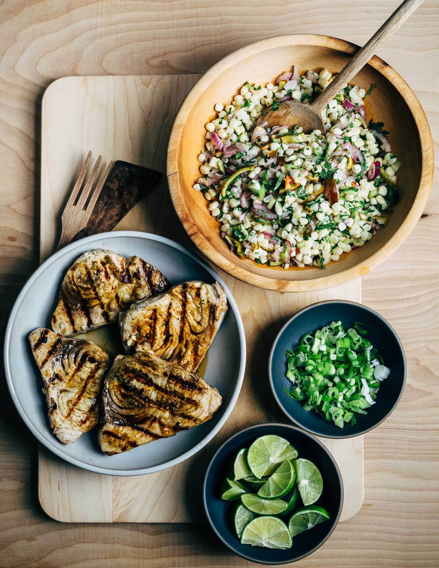 grilled swordfish steaks with herbed corn salad // brooklyn supper