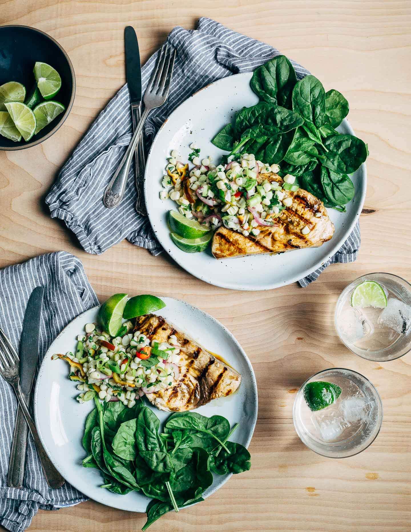 grilled swordfish steaks with herbed corn salad // brooklyn supper