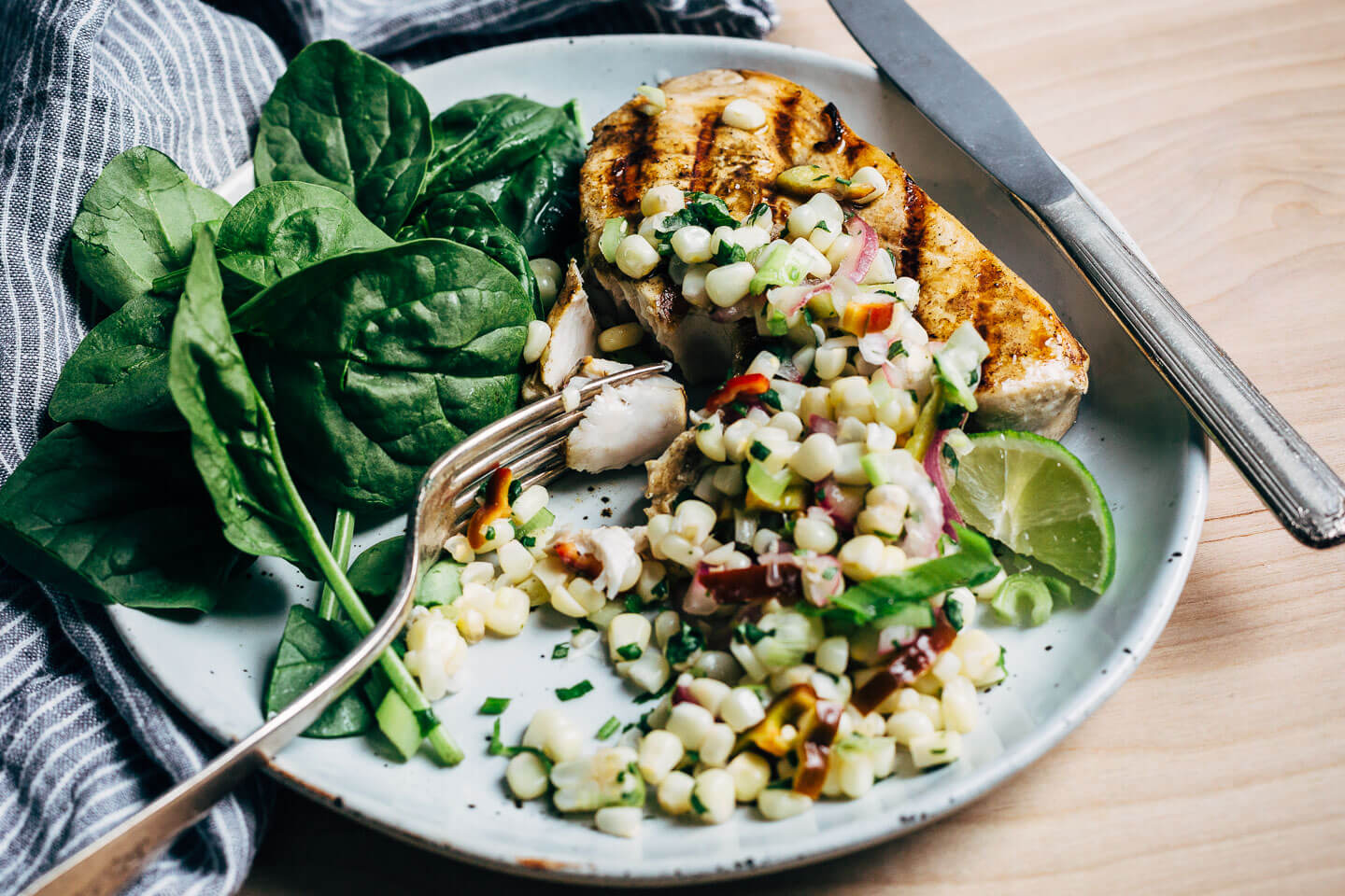 grilled swordfish steaks with herbed corn salad // brooklyn supper
