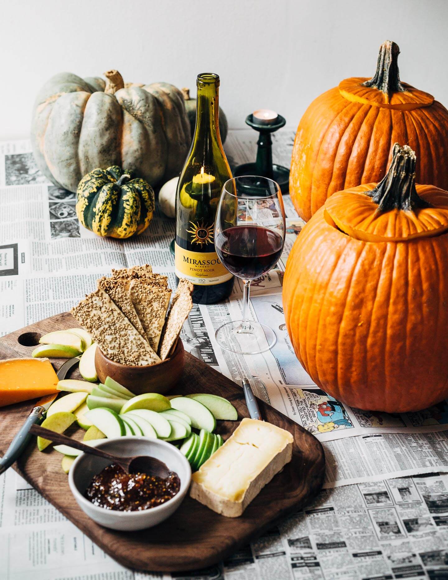 Making a batch of savory bacon, apple and cheddar hand pies and carving pumpkins with friends.