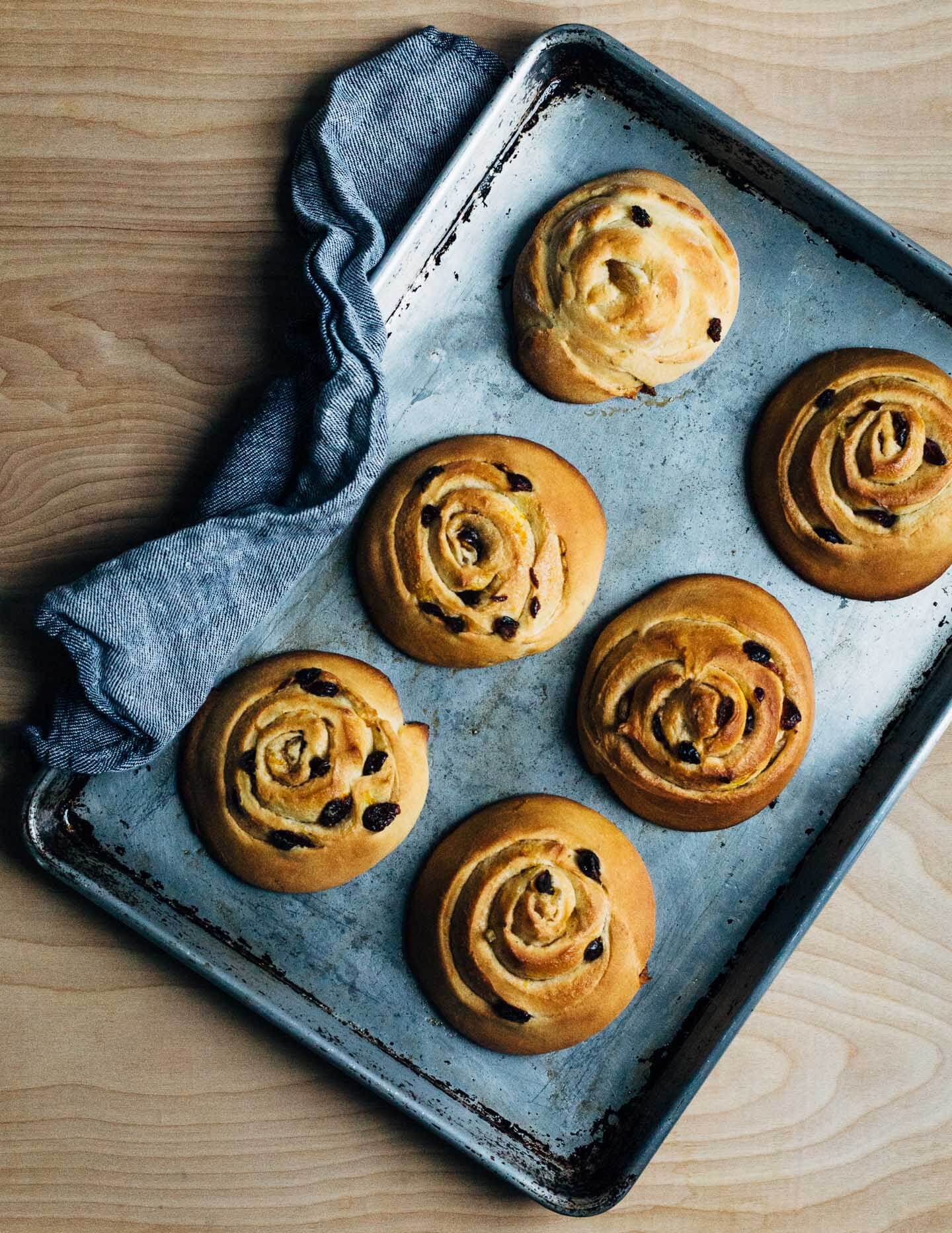Stretchy, chewy overnight stollen swirl buns suffused with cardamom, cinnamon, and allspice, from Aimée Wimbush-Bourque's cookbook, The Simple Bites Kitchen.