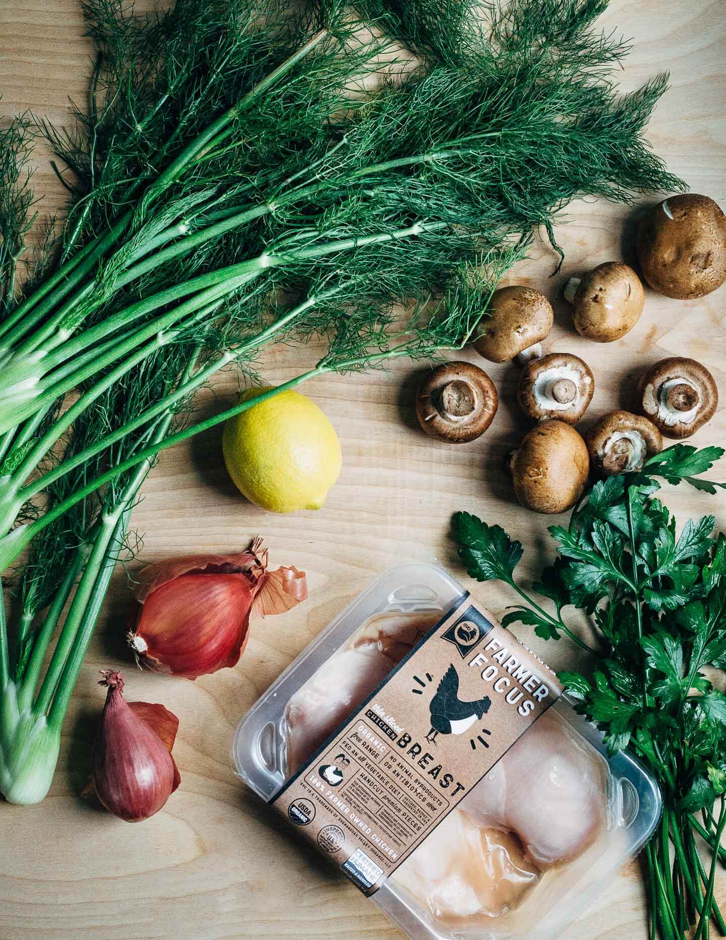 A recipe for richly flavored fennel and mushroom chicken roulade topped with a simple white wine pan sauce.