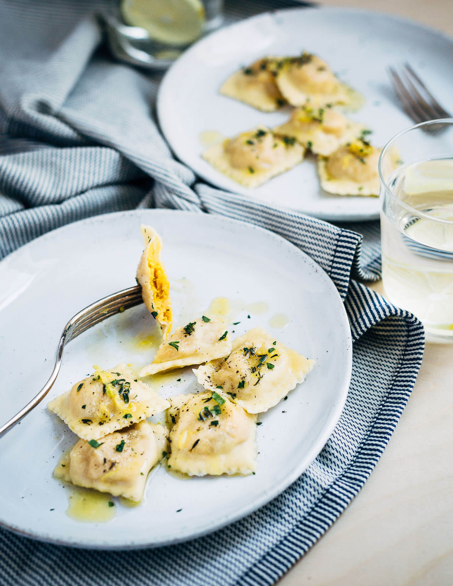 A fall-perfect recipe for roasted kabocha squash ravioli with Parmesan and thyme.