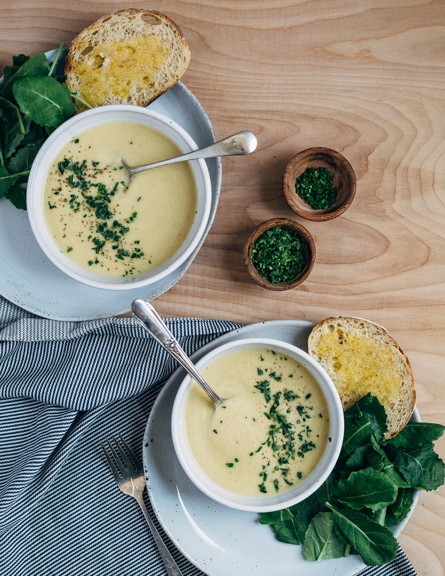 A simple leek and turnip soup for chilly nights. Made with leeks and turnips sautéed in brown butter, this is a peppery, beautifully balanced 5-ingredient soup.