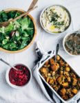 A rich, sating vegetarian Friendsgiving menu and a plant-based, gluten-free recipe for wild rice and cornbread stuffing.