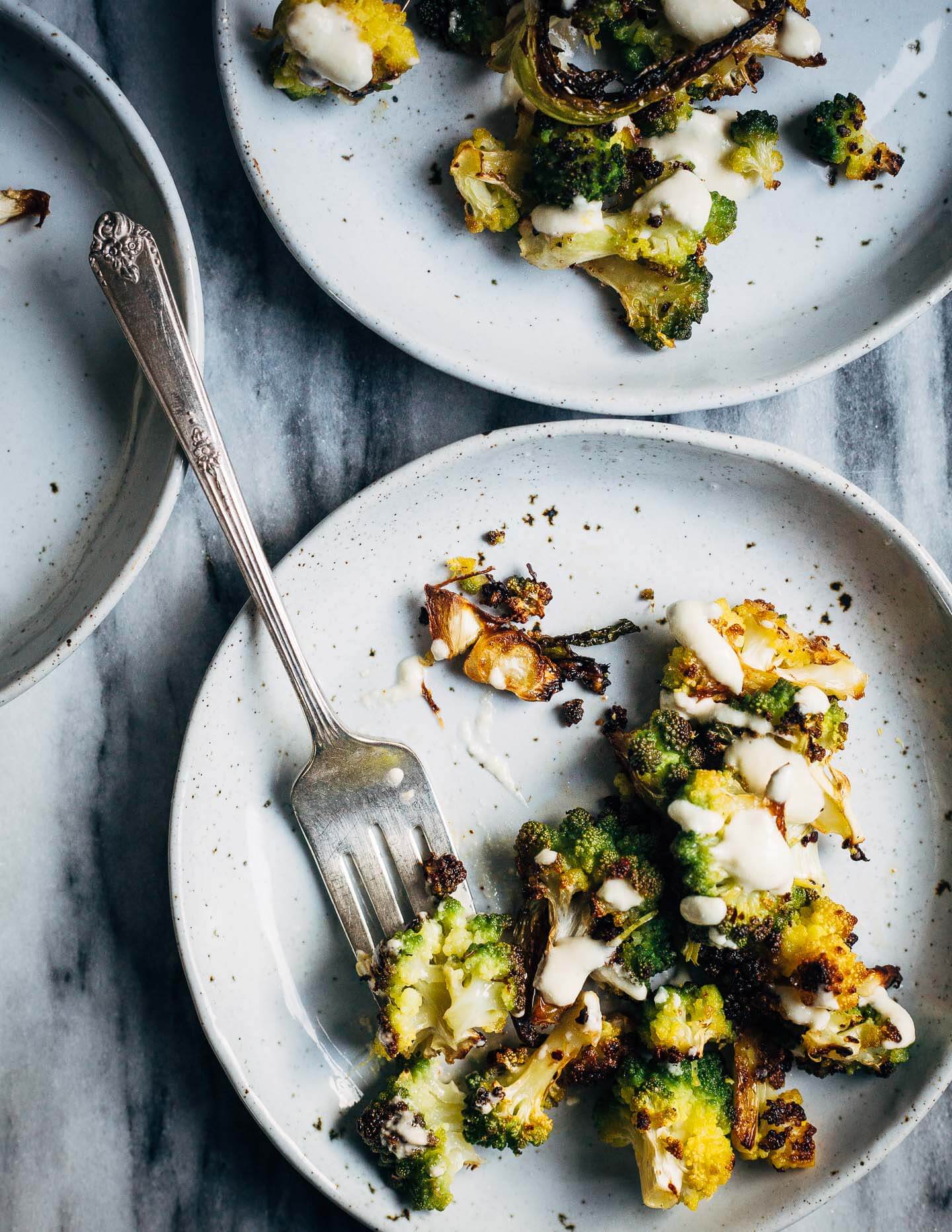 Keep winter eating interesting with this Whole30-compliant recipe for roasted Romanesco broccoli paired with a creamy vegan sunflower seed dressing made with soaked sunflower seeds and fresh Meyer lemons.