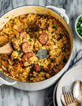 A spin on classic chicken and rice, this flavorful chicken bog is made with roasted dark meat chicken, smoked sausage, and rich chicken broth tossed with Carolina Gold rice and tender vegetables.