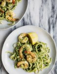 Celebrating the season's first shoots with a vibrant spring onion and chive pesto pasta tossed with sautéed shrimp that's perfect for dinner parties or a quick weeknight meal.