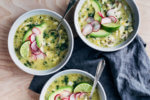A restorative mix of rich chicken broth, tender shredded chicken, chewy corn hominy, and tart tomatillos make this chicken pozole verde the ideal dish to see you through the end of winter.