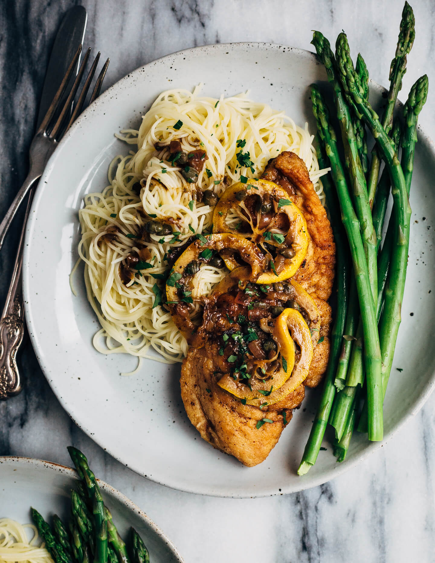 Chicken Piccata With Angel Hair Pasta And Asparagus