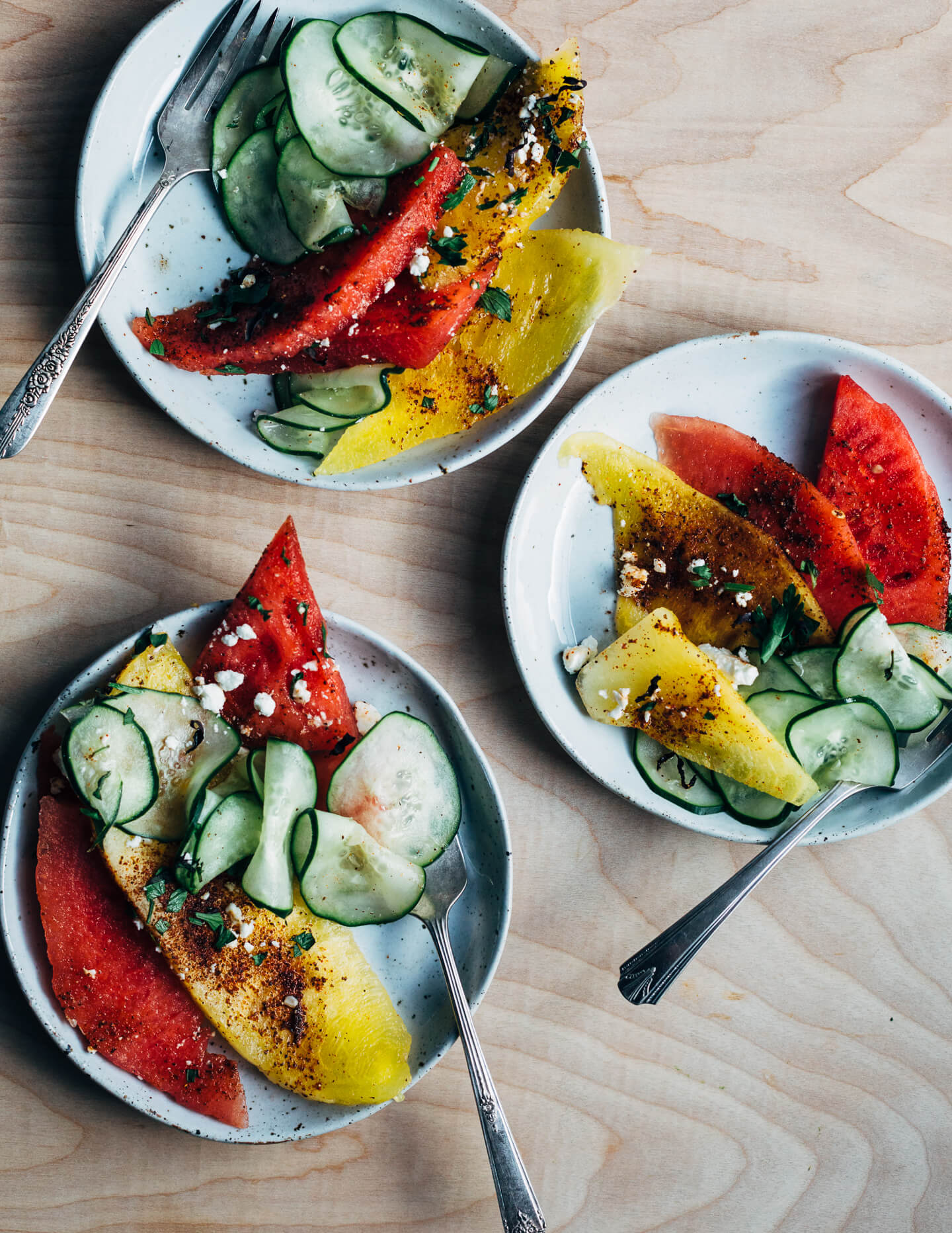 A refreshing cucumber-watermelon salad that pairs spicy-sweet watermelon wedges with lime-infused cucumbers. Spicy and cooling, this effortless summer salad is a knockout. 