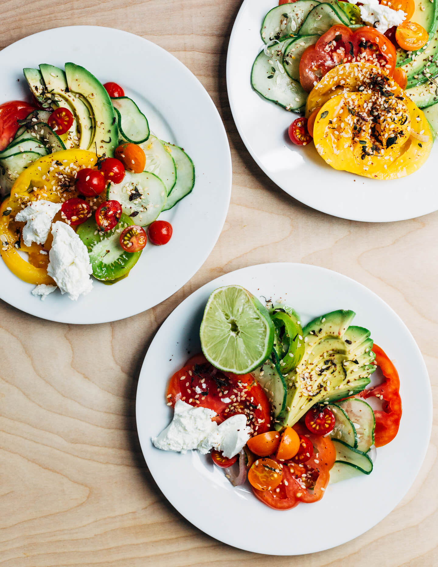 We're celebrating a decade of Brooklyn Supper with a summery avocado and tomato salad sprinkled with lime juice and fresh za'atar. 