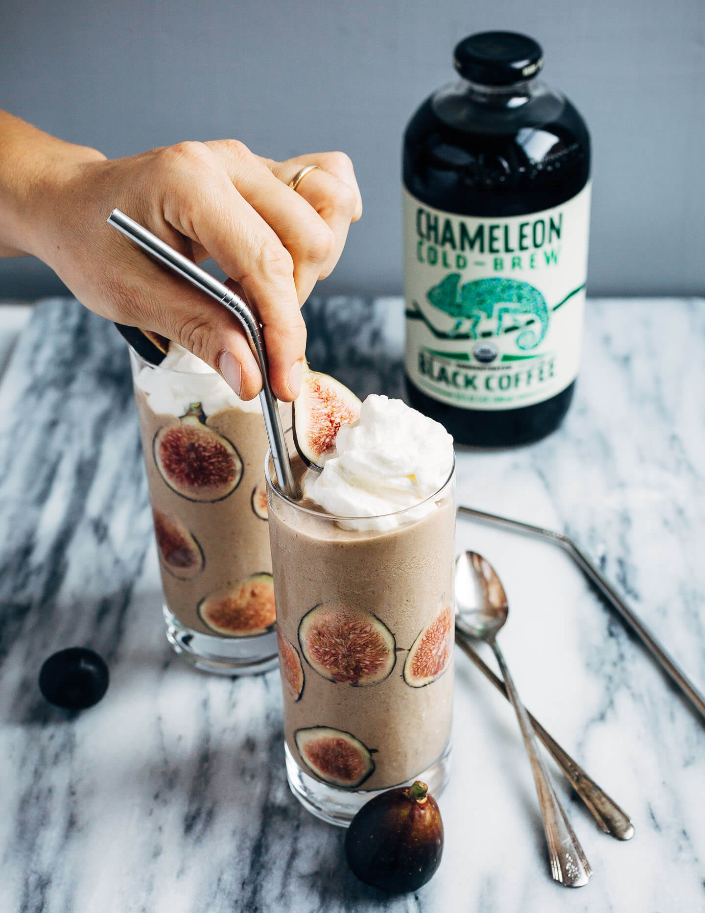 Made with concentrated cold brew coffee, black Mission figs, and vanilla ice cream, these boozy milkshakes make for a quick, sophisticated dessert. 