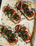 Celebrating the height of tomato season with sumptuous Gruyere and roasted tomato tartines made with thick-cut sourdough and punchy garlic butter.