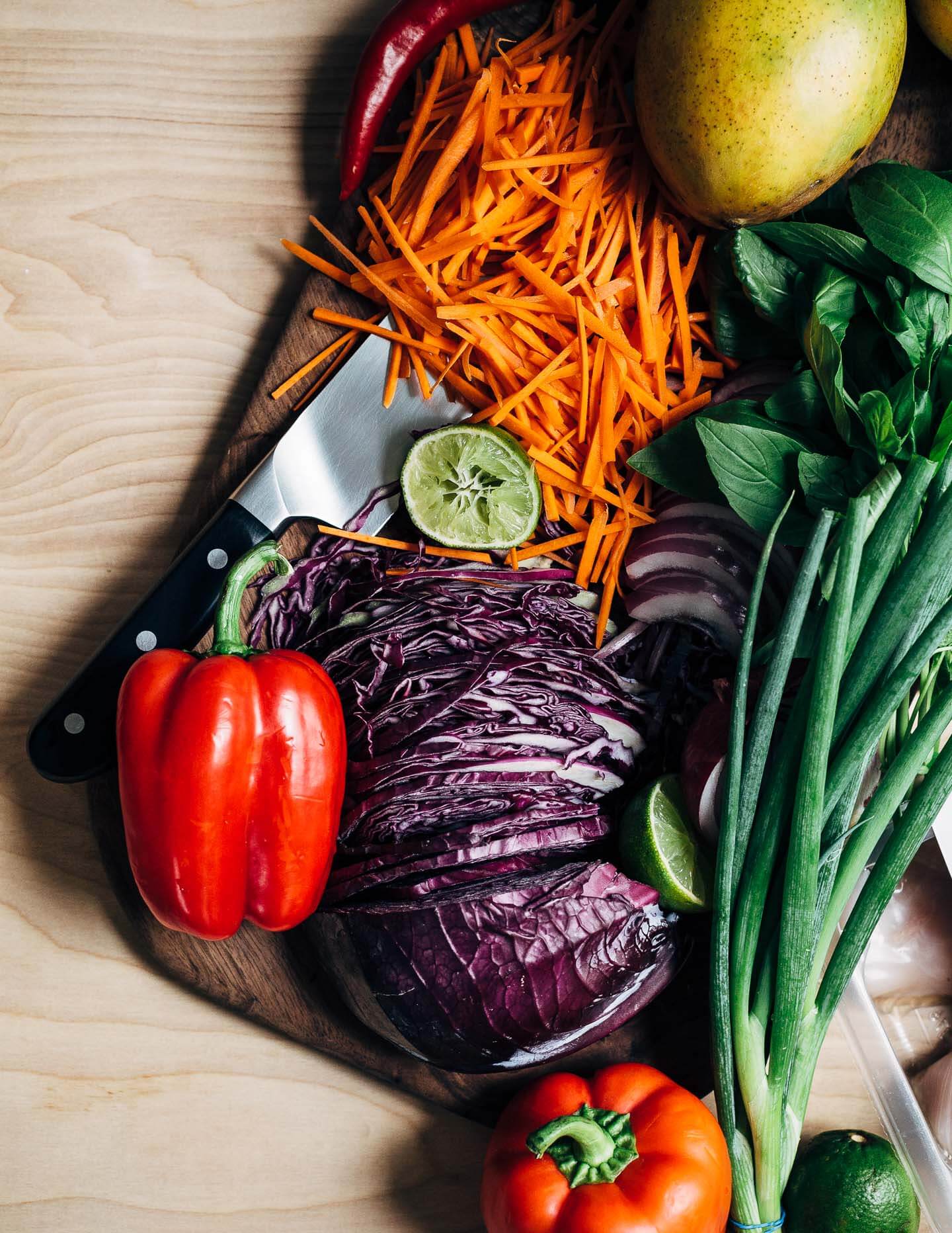 Inspired by Thai flavors, this meal prep chicken features juicy pan-seared chicken breast is served alongside a vibrant red cabbage and mango slaw and sticky jasmine rice.