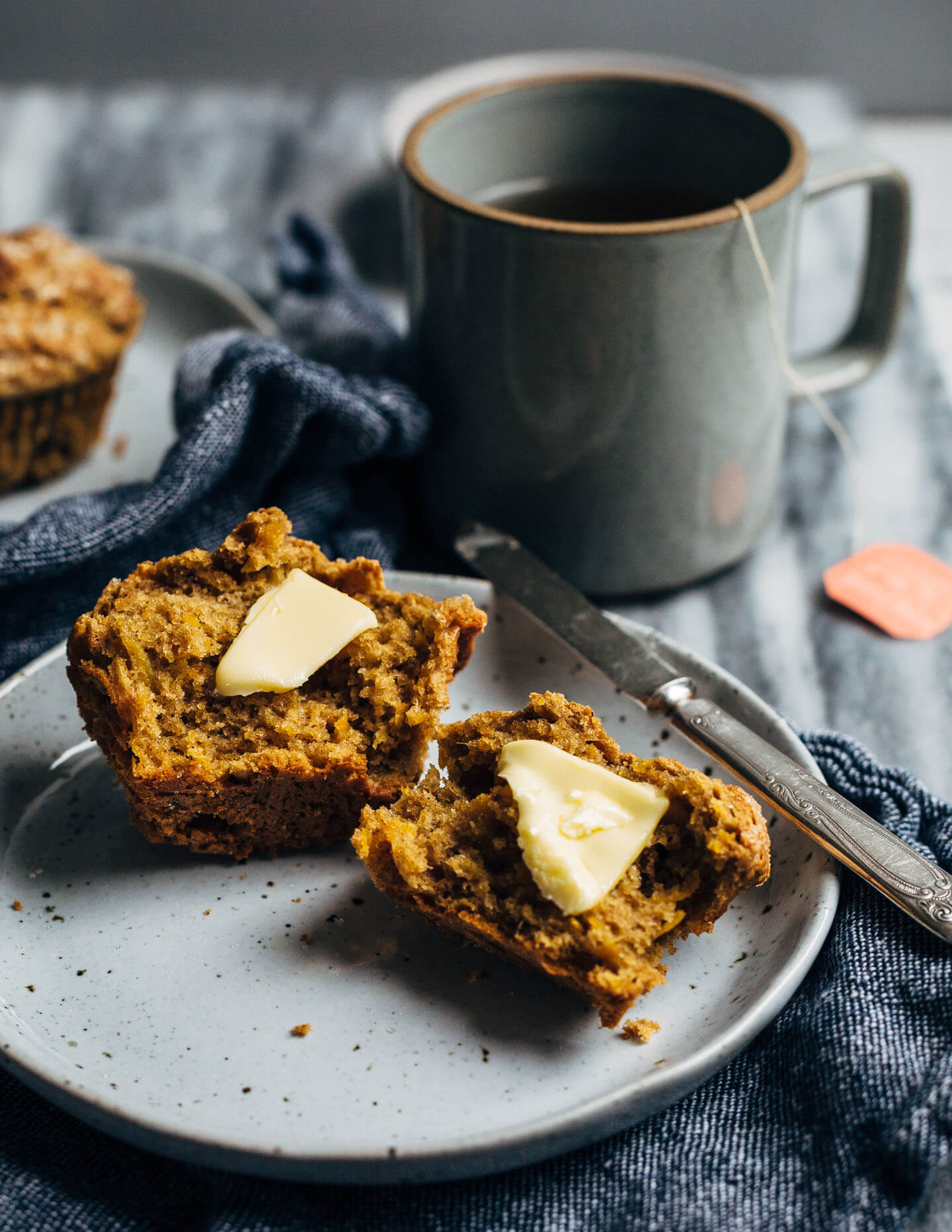 Deliciously tender, impossibly springy butternut squash muffins suffused with fresh ginger, cardamom and cloves. 