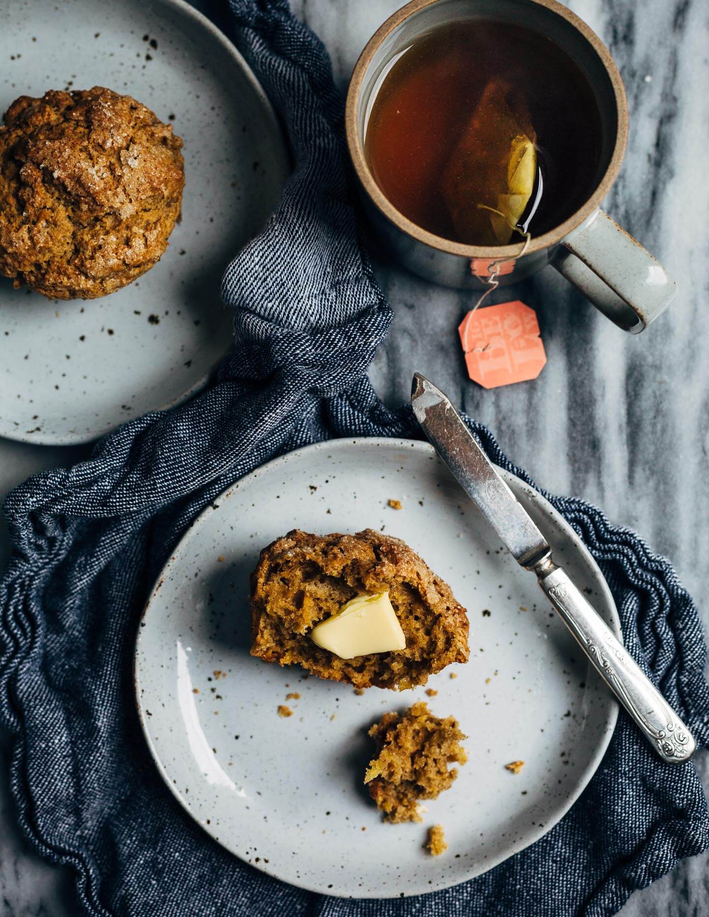 Deliciously tender, impossibly springy butternut squash muffins suffused with fresh ginger, cardamom and cloves. 