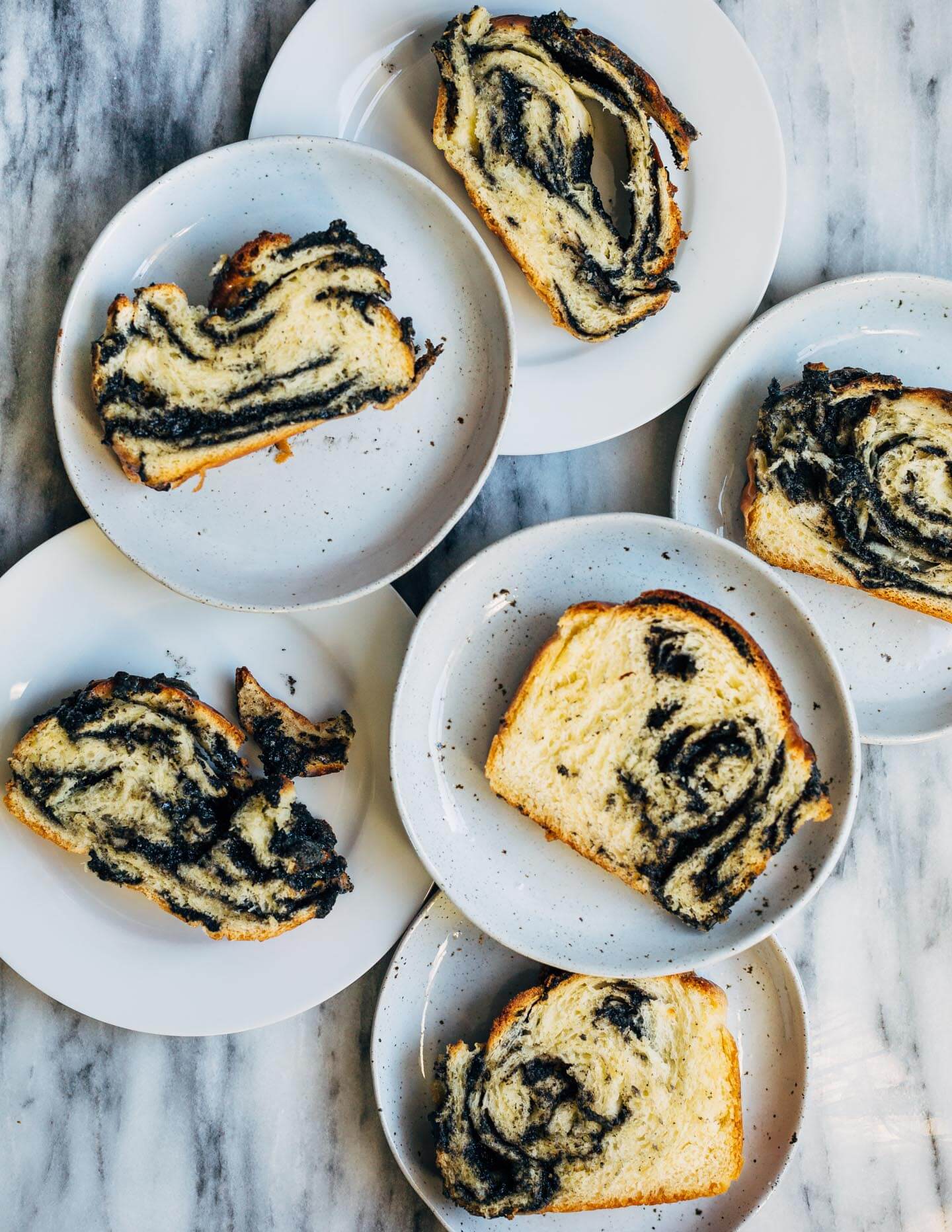 A sweet and pillowy yeasted twist bread recipe with nutty swirls of black sesame paste, from A Common Table by Cynthia Chen McTernan.