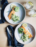 A creamy, mild asparagus pesto that tastes like spring! Made with garden chives, soaked sunflower seeds, and Parmesan, it's perfect served alongside broiled salmon and lemony fennel slaw. 