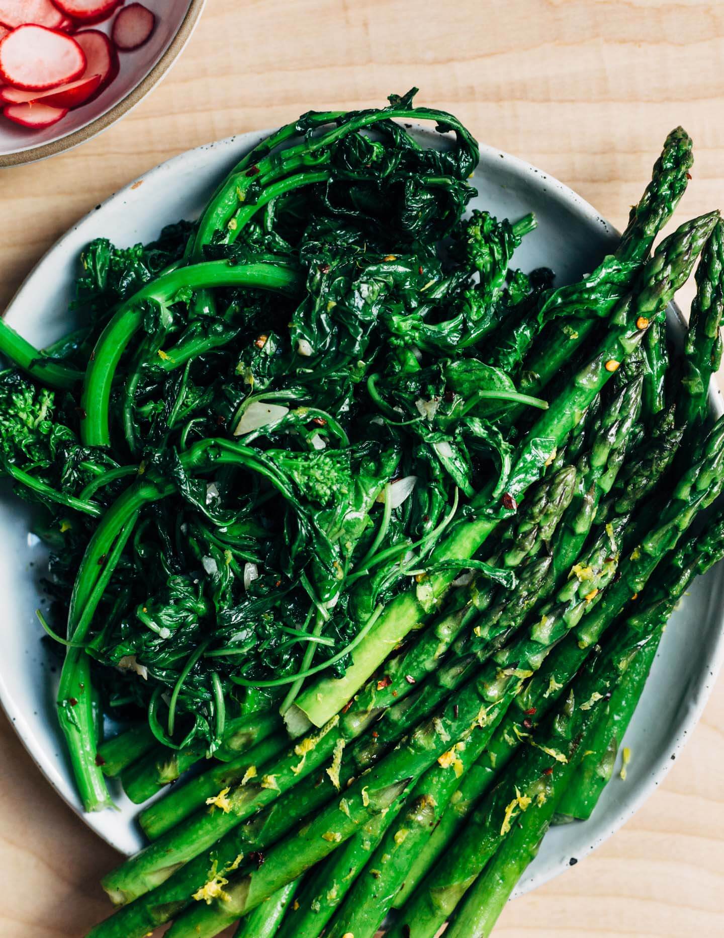 Sauteed spring greens and asparagus