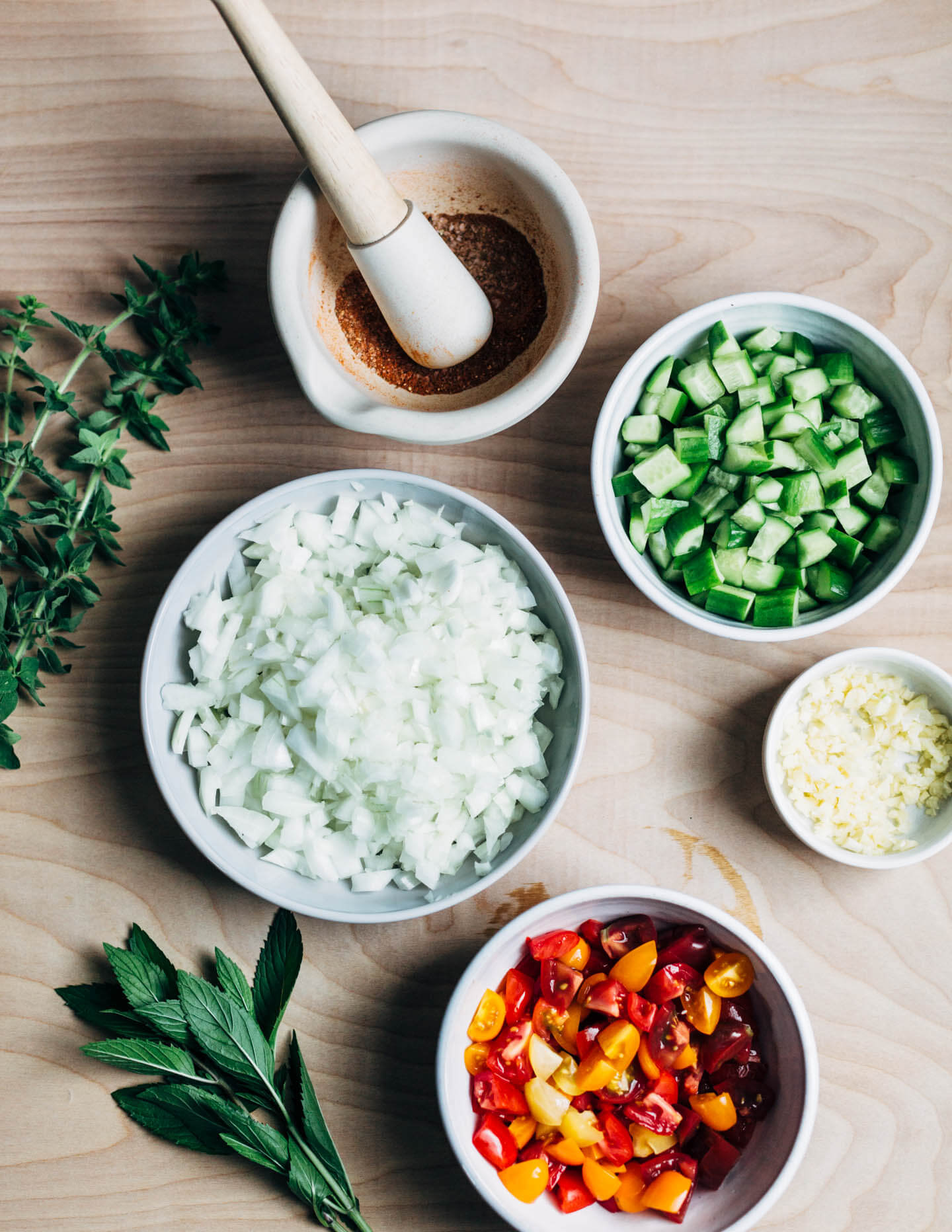 Ingredients for Greek-inspired lamb tacos.